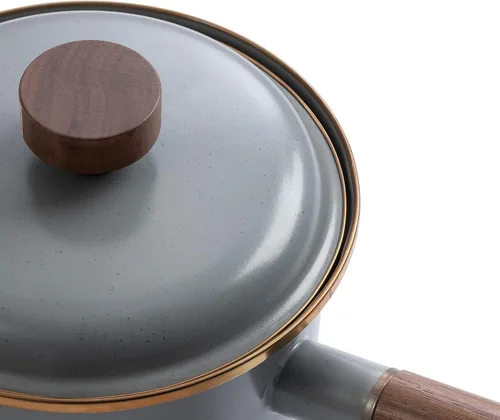 Vista 3 de Barebones Cacerola esmaltada – Olla de cocina de acero para la cocina y el campamento, sartén duradera con tapa (gris pizarra)