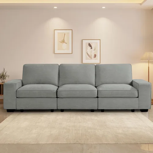 Vista 35 de TEKAMON Sofá modular de 100 pulgadas con almacenamiento de asientos, sofá en forma de U con otomanas móviles, sofá de tela de felpilla para sala