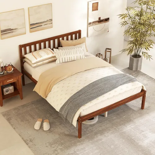 Vista 9 de KOMFOTT Marco de Cama de Madera Tamaño Twin con Cabecero, Marco de Cama de Madera Maciza con Soporte de Listones, Almacenamiento Debajo de la Cama