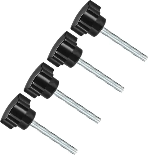 Vista 7 de Perillas de sujeción de estrella, rosca macho M5 x 0.591 in, cabeza de 0.945 in, mango de tornillo de pulgar de plástico, perno roscado negro