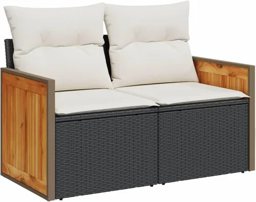 Vista 3 de 6-Piece Garden Sofa Set with Cushions, Black PE Rattan and Cream Polyester, Powder-Coated Steel Frame, Modular Outdoor Seating for Patio, Weather