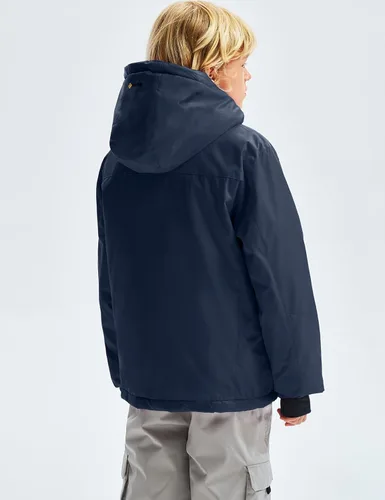 Vista 3 de GEMYSE Chaqueta de esquí impermeable para niños con capucha de forro polar resistente al viento chaqueta de invierno