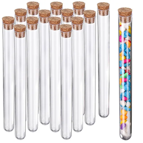 HNYYZL Tubos de Ensayo, 15 piezas de Tubos de Ensayo de Plástico Transparente con Corcho, Tubo de 15x150mm para Experimentos Científicos, Decoración