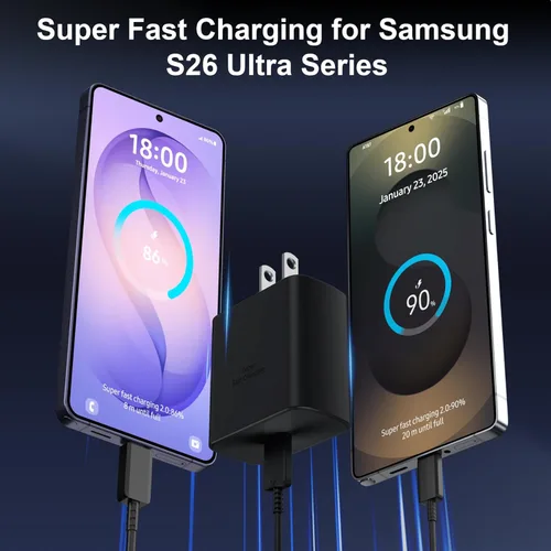 Vista 5 de Cargador USB C súper rápido de 45 W, cargador tipo C, bloque de carga rápida para teléfono Android con cable de carga tipo C de 3 pies para Samsung