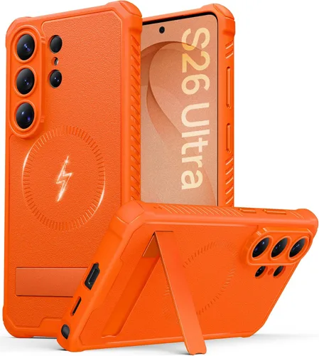 Vista 16 de Vihibii Funda para Samsung Galaxy S26 con soporte, compatible con MagSafe, grado militar a prueba de caídas, protección completa de la cámara, funda