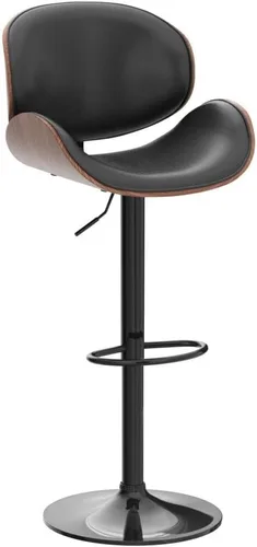 Vista 5 de ONME Juego de 4 taburetes de bar giratorios de altura ajustable de madera curvada, silla de bar tapizada de piel sintética con respaldo y reposapiés