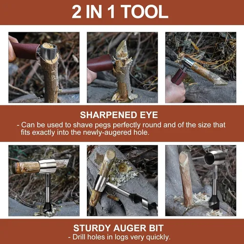 Vista 7 de Bushcraft Gear, Llave de Barrena Manual para Facilitar la Perforación de Madera - Llave de Colonos y Herramientas de Bushcraft Perfectas para Marrón