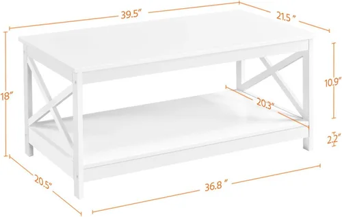 Vista 3 de Yaheetech Simple X-Design - Mesa auxiliar de cóctel con estante de almacenamiento, mesa central de 2 niveles para sala de estar y oficina