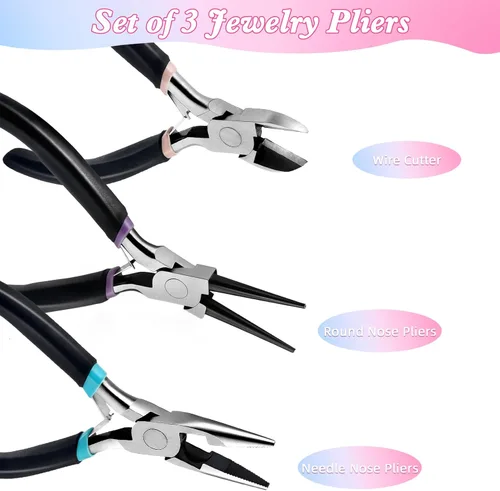 Vista 5 de URSKYTOUS Juego de 3 piezas de alicates para joyería, kit de herramientas de alicates para hacer joyas incluye alicates para joyería de punta