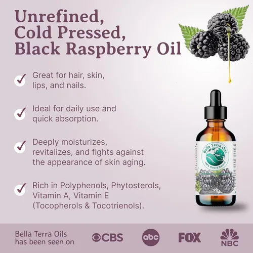Vista 3 de Bella Terra Oils - Aceite de semilla de frambuesa negra de 4 onzas - Deléitese en esencia rica en antioxidantes, lleno de omega-6 y omega-9