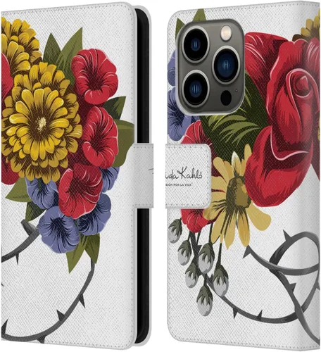 Vista 174 de Head Case Designs Funda con licencia oficial de Frida Kahlo Portrait Red Florals - Funda de piel tipo cartera compatible con Apple iPhone 14 Pro