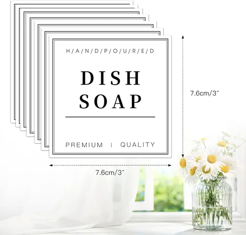 Vista 2 de 12 PCS Waterproof Glass/Plastic Bottle Labels - Farmhouse Bathroom/Kitchen Hand Soap Dispenser Label Stickers, Removable Cleaning Labels for Lotion