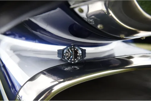 Vista 6 de Alpina Reloj inteligente de cuarzo suizo multifuncional con bisel de brújula bidireccional para hombre correa de goma azul marino