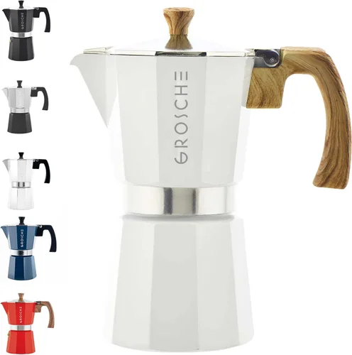 Vista 11 de Grosche Milano Moka Cafetera espresso moca para estufa, de 6 tazas, cafetera cubana, cafetera greca, italiana, percoladora, esmoquin