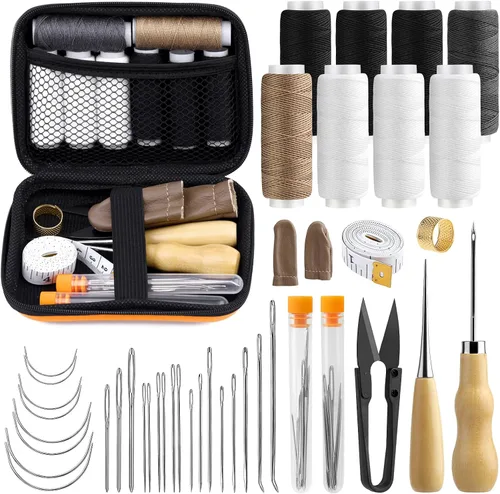 MORFEN Kit de costura para adultos, 38 piezas, kit de costura resistente, kit de aguja e hilo con agujas de coser a mano, 8 hilos de tapicería, kit