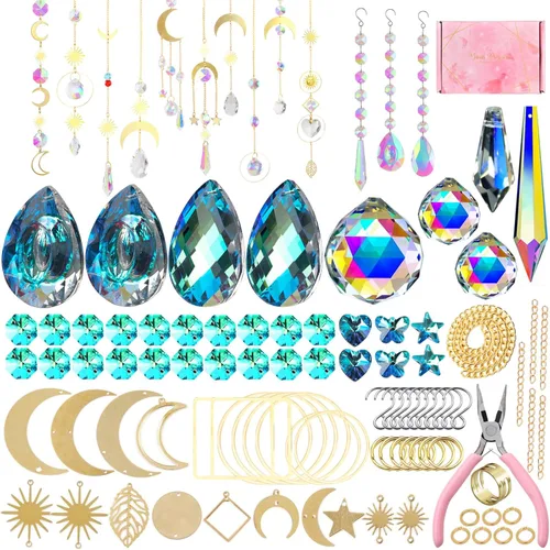 Juego de 370 piezas de atrapasoles de cristal, lámparas de araña colgantes, piezas de prismas de arco iris, colgantes para colgar ventanas de