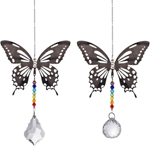 Vista 14 de 2 lámparas de araña de cristal de cristal AB color prisma colgante atrapasoles mariposa arco iris fabricante para ventana, oficina, decoración