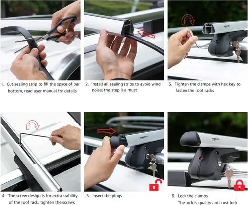 Vista 4 de Amazon Basics Portaequipajes para techo de riel cruzado, 52 pulgadas, se adapta a tramos de hasta 46 pulgadas entre rieles laterales elevados