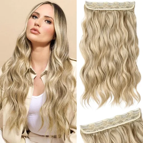 Vista 44 de REECHO Extensiones de cabello rubio, 20 pulgadas, extensiones de cabello grueso y largo con clip, extensiones de cabello sintético suave natural