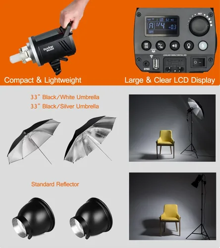 Vista 6 de Kit de flash estroboscópico Godox MS300 de 600 W, iluminación Bowens, 2.4G inalámbrico GN58 5600K Monolight con lámpara de modelado de 150W