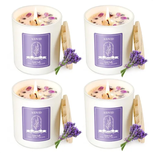 Vista 12 de AOOVOO Velas perfumadas de rosa para mujer, velas de soja de 20 onzas con 3 mechas para el hogar, vela de aromaterapia con cristales
