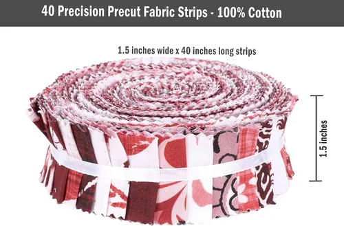 Vista 6 de Soimoi 40 tiras de telas precortadas con estampado de bloques, enrollables, rollos de gelatina de algodón de 1.5 x 42 pulgadas para acolchar