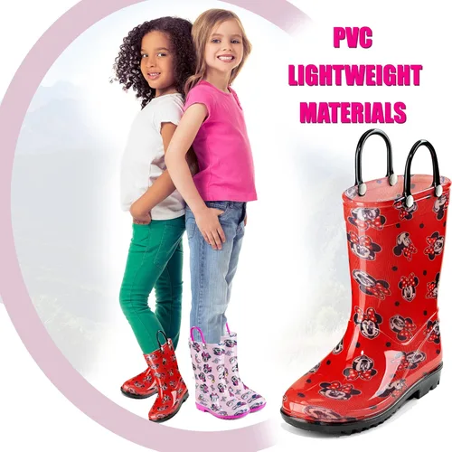 Vista 4 de Disney Minnie Mouse Girls' Waterproof PVC Rain Boots with Easy-On Handles Toddler & Little Kid Sizes