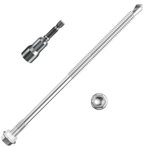 Vista 18 de Wensilon (250 piezas) #8×1" Tornillos autoperforantes de cabeza arandela hexagonal negros, tornillos de chapa metálica de acero inoxidable 410