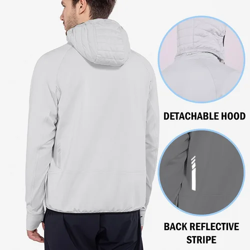 Vista 2 de BALEAF Men's Running Jacket Lightweight Thumble Hole Warm Up Puffer Jacket Hybrid Thermal Coat Insulated Hiking Golf