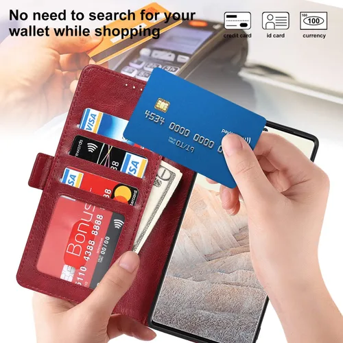 Vista 5 de Havaya Funda tipo cartera con tarjetero para Google Pixel 6, funda con tapa y ranuras para tarjetas de crédito, piel sintética con cordón