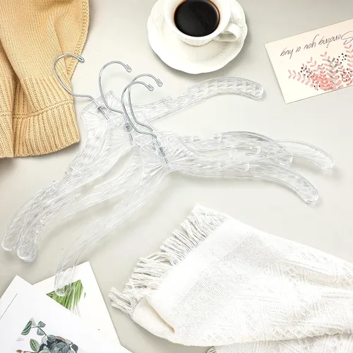 Vista 2 de Roowest 40 perchas de plástico transparente para ropa a granel de 17 pulgadas, duraderas con corte de cristal, perchas resistentes con clips
