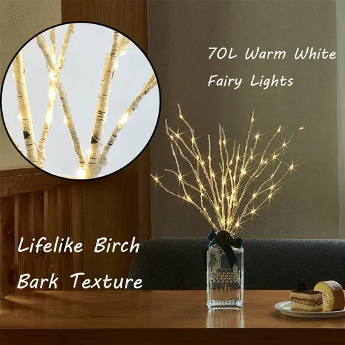 Vista 6 de Hairui Ramas de Abedul Iluminadas a Batería 70L 18 Pulgadas Blanco Cálido y Multicolor Luces de Hadas 8 Funciones para Decoración de Halloween Hogar