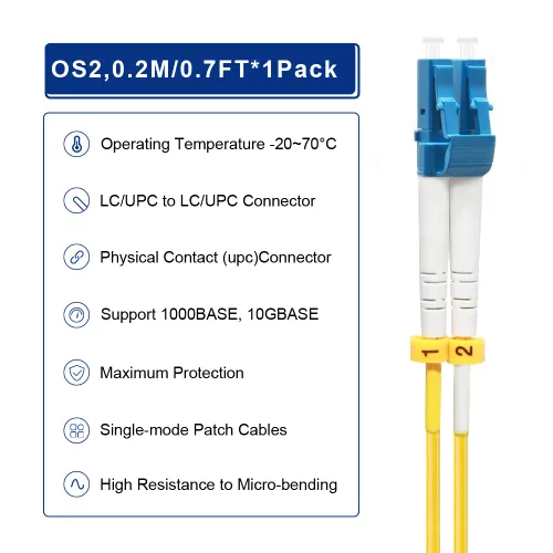 Vista 3 de Cable de conexión de fibra OS2 LC a LC Opciones de longitud: 0.2m-300m Cable de fibra óptica de modo único dúplex 1G/10GB, cable de fibra