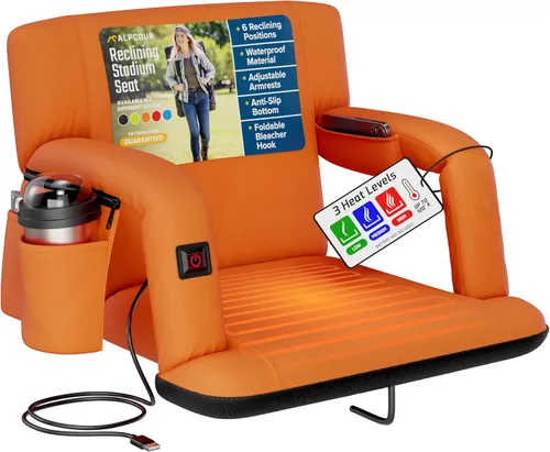 Vista 10 de Alpcour Asiento de Estadio Reclinable con Calefacción para Gradas – Silla Ancha para Gradas con Soporte para la Espalda y Cojín, Reposabrazos