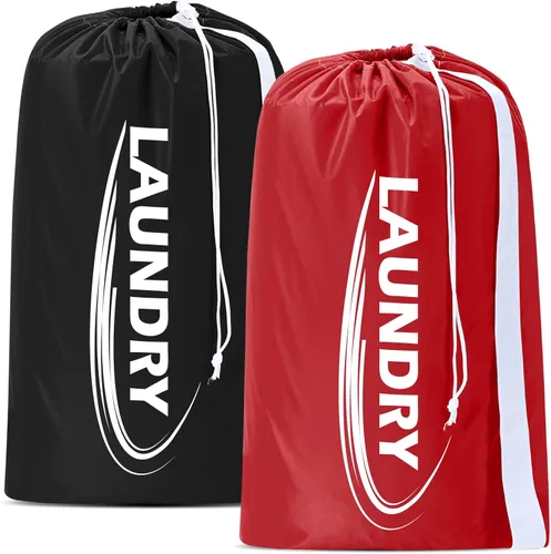 Vista 10 de Sylfairy Paquete de 2 bolsas de lavandería XL con correa, bolsa de lavandería para viajes resistente, bolsa de hombro para ropa sucia con cordón