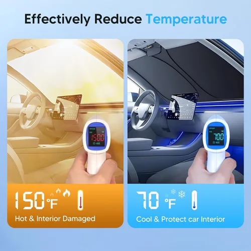 Vista 2 de KUST Parasol plegable para parabrisas para Hyundai Tucson, accesorios 2016-2025 2026, protector de visera de sol, bloquea los rayos UV, mantiene tu