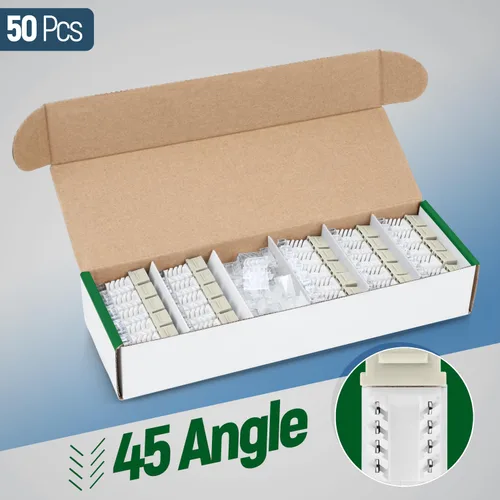 Vista 222 de Everest - Paquete de 50 conectores Keystone RJ45 Cat6 en ángulo de 45°, color blanco, conectores RJ45 hembra de perfil delgado, conector Keystone