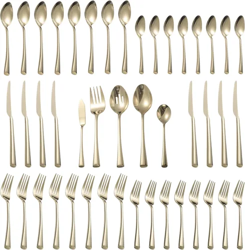 Vista 8 de Alata Bailey Negro - Juego de cubiertos de acero inoxidable forjado de 20 piezas, servicio para 4, acabado plateado, apto para lavavajillas