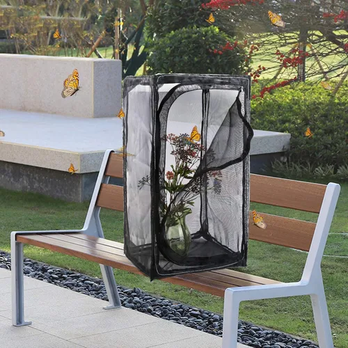 Vista 7 de Hábitat de mariposa monarca resistente de 30 pulgadas, jaula plegable para exteriores, terrario con protección de cremallera