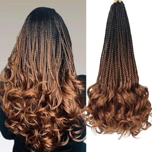 Vista 66 de Cabello de ganchillo con rizos franceses, trenzas de cabello de ganchillo con puntas rizadas, 14 pulgadas, preenlazadas, trenzas de caja tipo diosa