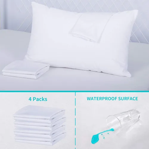 Vista 2 de Bedecor Paquete de 4 protectores de almohada estándar con cremallera, fundas de almohada impermeables, a prueba de polvo, con agujeros transpirables