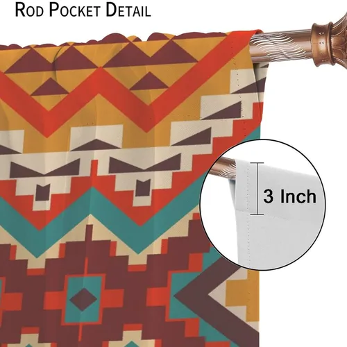 Vista 332 de Cortinas con patrón geométrico tribal, estilo suroeste, azteca, rústico, occidental, nativo americano, opacas, con bolsillo para barra, decoración