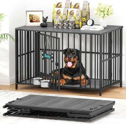 Vista 12 de Easycom 41" Mueble de Jaula para Perros Plegable, Sin Montaje, Perrera Decorativa para Interior, Cajas para Perros Grandes (15-27 kg), Jaula