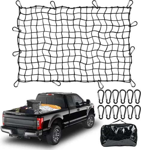 Red de carga para portaequipajes de 3 x 4 pies, red de bungee con malla que se estira hasta 6 x 8 pies para cesta de carga en el techo | 12