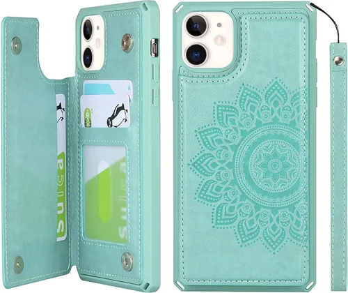 Vista 10 de iCoverCase Funda compatible con iPhone 11 con tarjetero para mujer, bloqueo RFID en relieve, piel sintética con correa de muñeca de 6.1 pulgadas