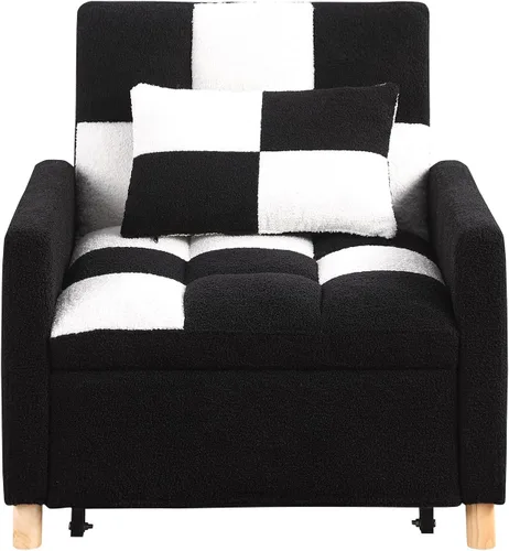 Vista 12 de Silla Cama Convertible 3 en 1, Sillón Sofá Cama Individual Multifuncional de Tela Teddy con Respaldo Ajustable, Silla Cama Reclinable Extraíble