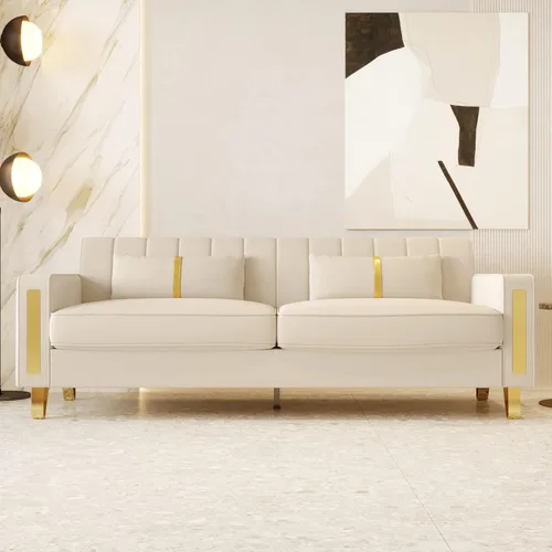 Sofá moderno de terciopelo de 85.63 pulgadas con patas de metal dorado, tapizado grande de mediados de siglo, moderno, cómodo, sofás de 3 plazas