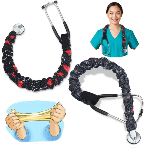 Vista 22 de ABAMERICA Funda elástica para estetoscopio Scrunchie, fundas elásticas y delgadas para estetoscopio de ajuste universal para todo