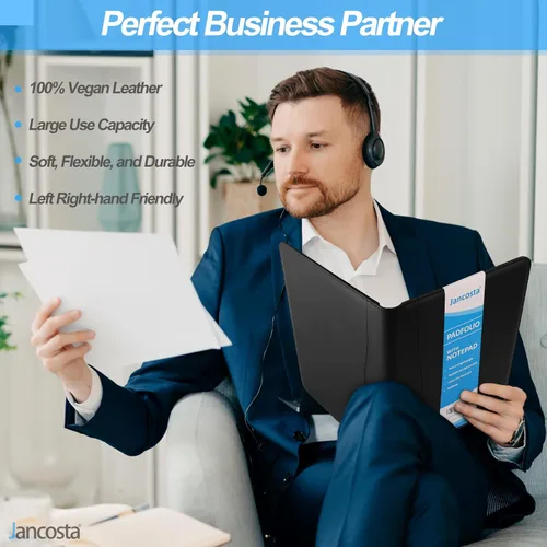 Vista 4 de Portafolio padfolio Jancosta de negocios tamaño carta con bloc de notas rellenables, Negro