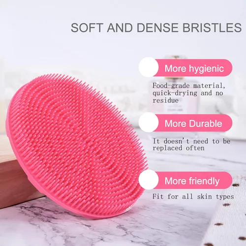 Vista 4 de INNERNEED - Cepillo de ducha de silicona suave de grado alimenticio para el cuerpo, cepillo de limpieza manual, exfoliante suave y hace bien la Rosa
